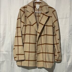 Joie Beige and Brown Plaid Pea Coat size small. New without tags.